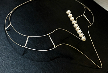 Elyzee necklace- statement silver and pearl necklace, geometric wire necklace