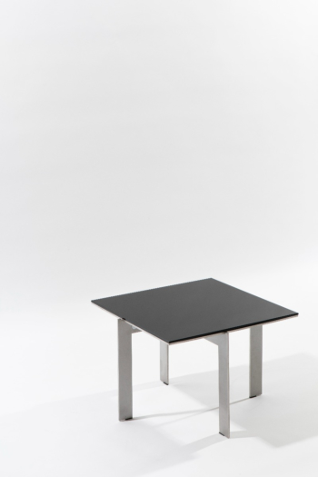 barh joined S34.4 - square stainless steel side table with dark grey glass top
