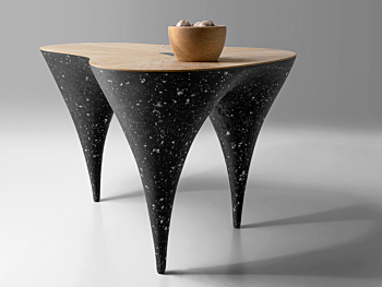 Contemporary curved coffee table, oak, black concrete by Donatas Žukauskas