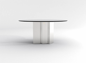 barh beam table - Contemporary Round Dining Table in Black Glass and High Polished Stainless Steel