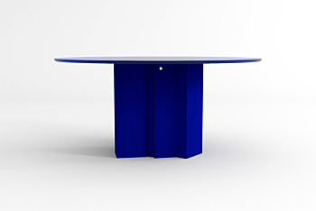 barh beam table - Contemporary Round Dining Table in IKB Blue Glass and Blue Stained Ash Wood