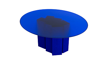barh beam table - Contemporary Round Dining Table in IKB Blue Glass and Blue Stained Ash Wood