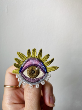 Handmade Embroidered Brooch – Green Eye