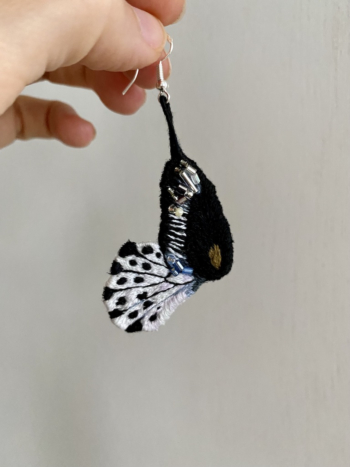 Handmade Earring Embroidery – Butterfly (Black/White)