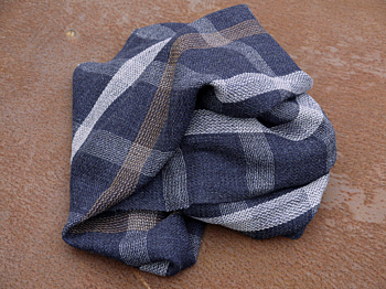 The Blue Hour - striped scarf in babyalpaca in blue, light grey and chocolate. HANDWOVEN