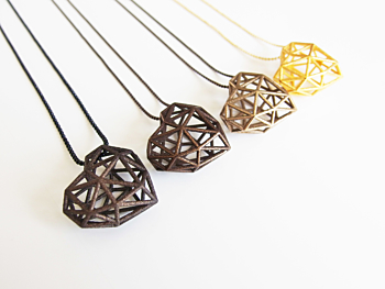 3D Printed Heart Necklace - Bronze Steel