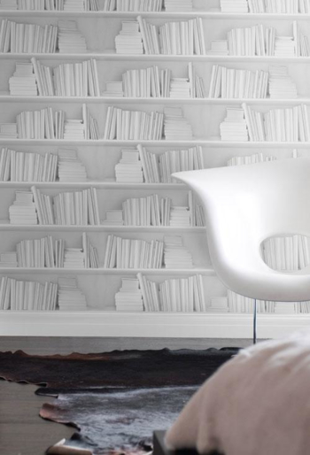 Sample - Bookshelf Wallpaper - White Bookshelf Wallpaper