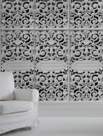 Sample - White Cast Iron Lace Wallpaper
