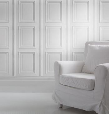 Sample - White Panelling Wallpaper
