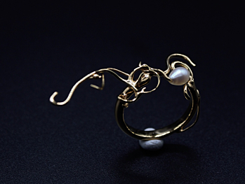 Larielle ring- gold plated statement ring, unique art nouveau pearl ring