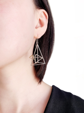 Asymmetric Triangle Dangle Earrings in Silver and 14k Gold