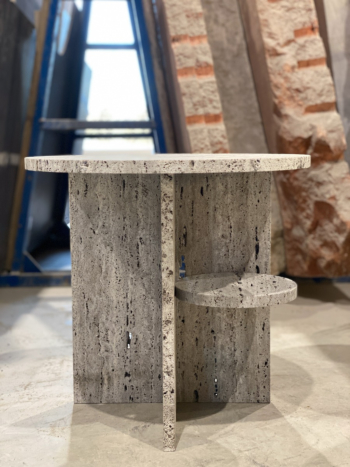 barh estée 01 - Contemporary refined round side table in travertine