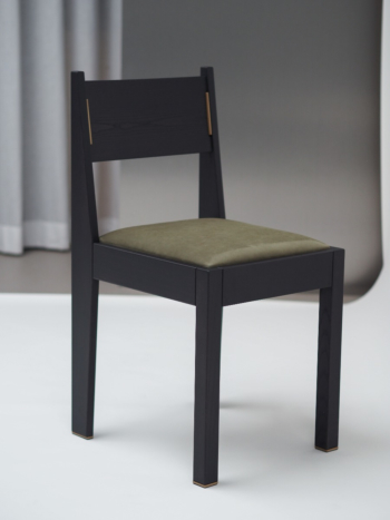 barh chair 01 - Contemporary Art Deco Chair, Black Ash Wood, Green Leather Upholstery & Brass Details
