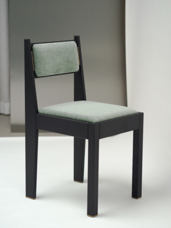 barh chair 01 - Contemporary Art Deco chair, black ash wood, green upholstery & brass details