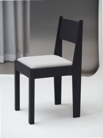 barh chair 01 - Contemporary Art Deco Chair, Black Ash Wood, Upholstered Seat & Bronze Details