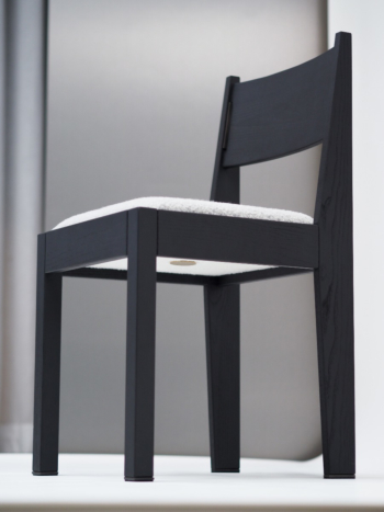 barh chair 01 - Contemporary Art Deco Chair, Black Ash Wood, Upholstered Seat & Bronze Details